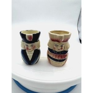 Set of 2 Vintage Man Woman Toby Mug Creamer Pitchers Japan